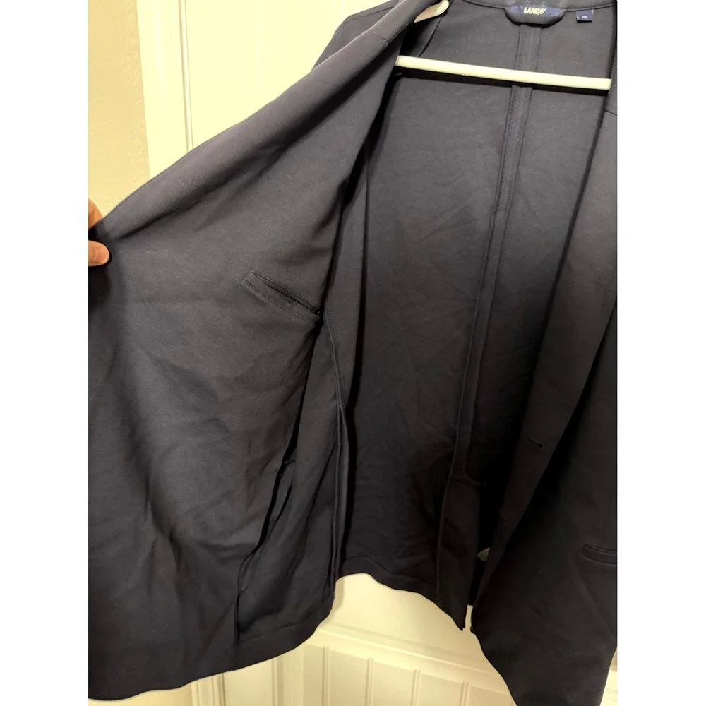 Lands' End Blazer Mens 2XL Navy Blue Knit Sport Coat 2-Button Patch Pockets